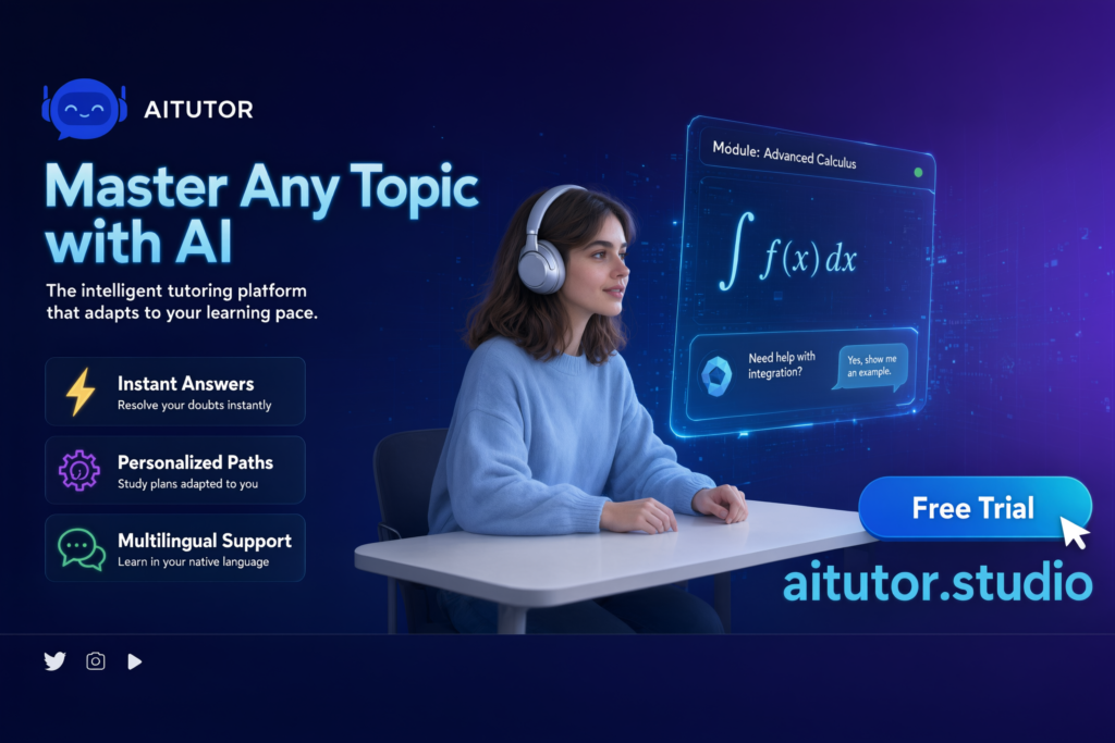 AI tutor app helping a student solve a calculus problem with step-by-step AI explanations — AI Tutor Studio